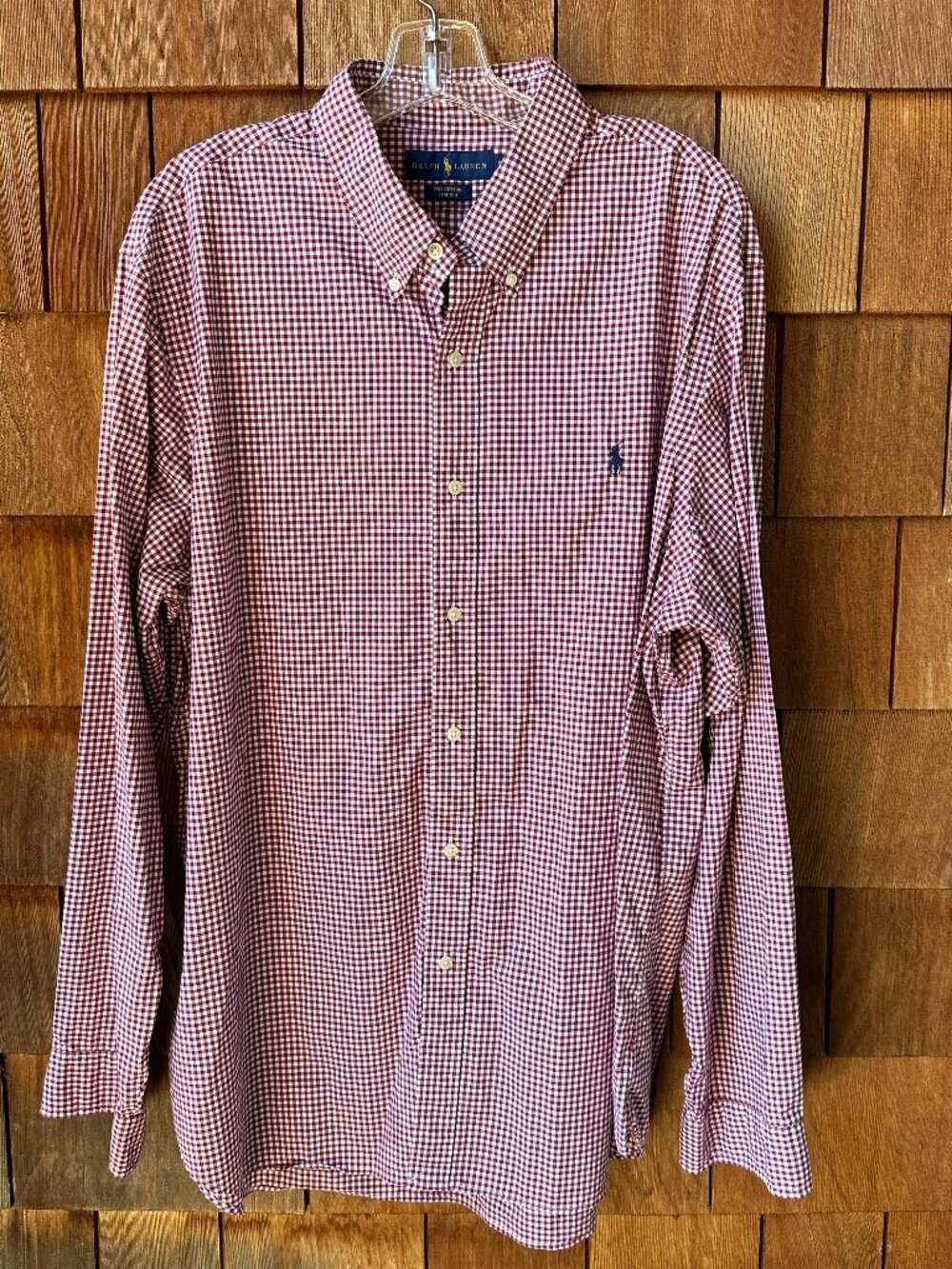 EUC Ralph Lauren Burgundy/White Cotton Stretch Button Front Shirt in Mens XXL